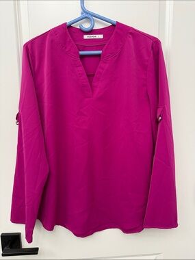 Roswear Magenta V-Neck Long-Sleeve Blouse